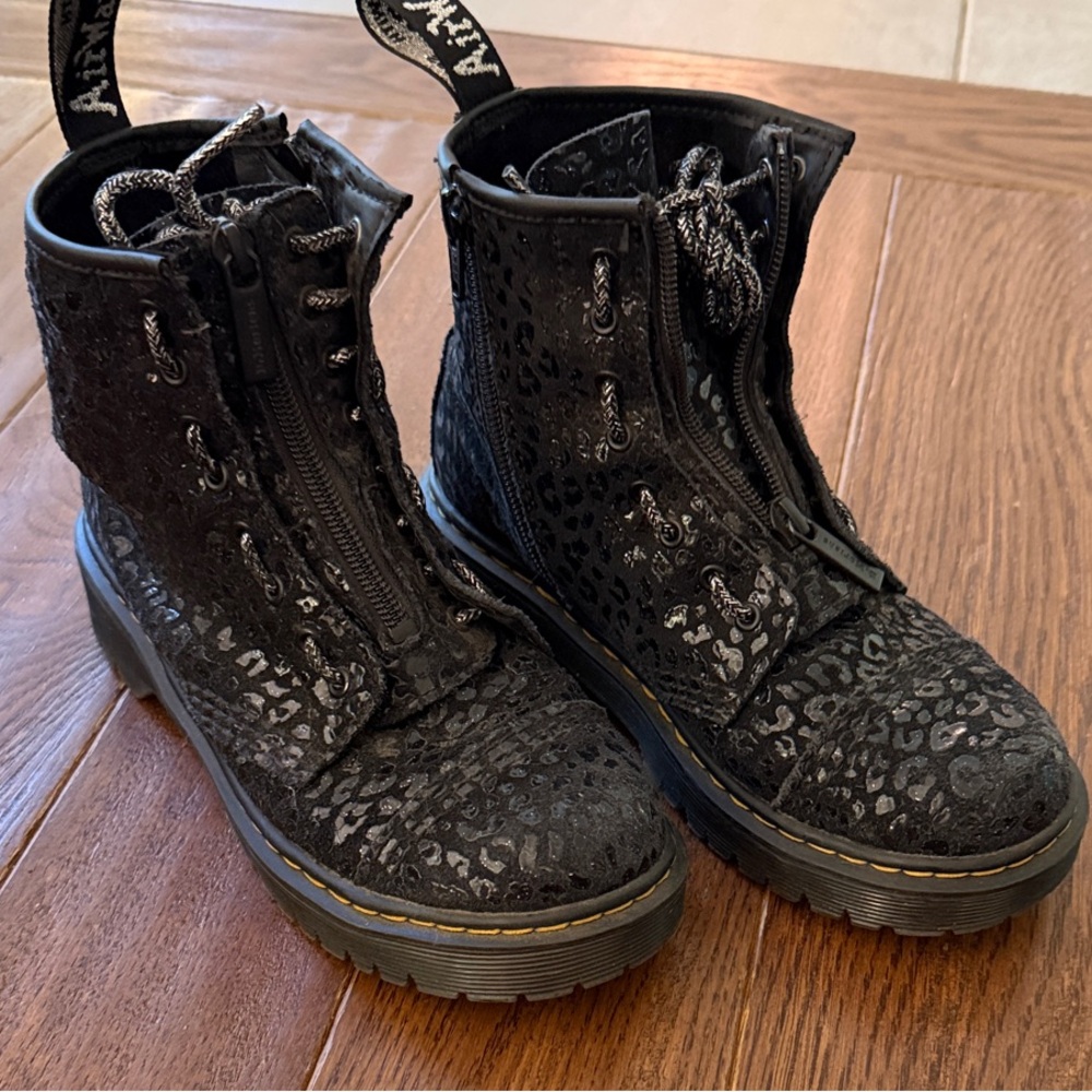 Dr. Martens Black Leopard Kids Boots